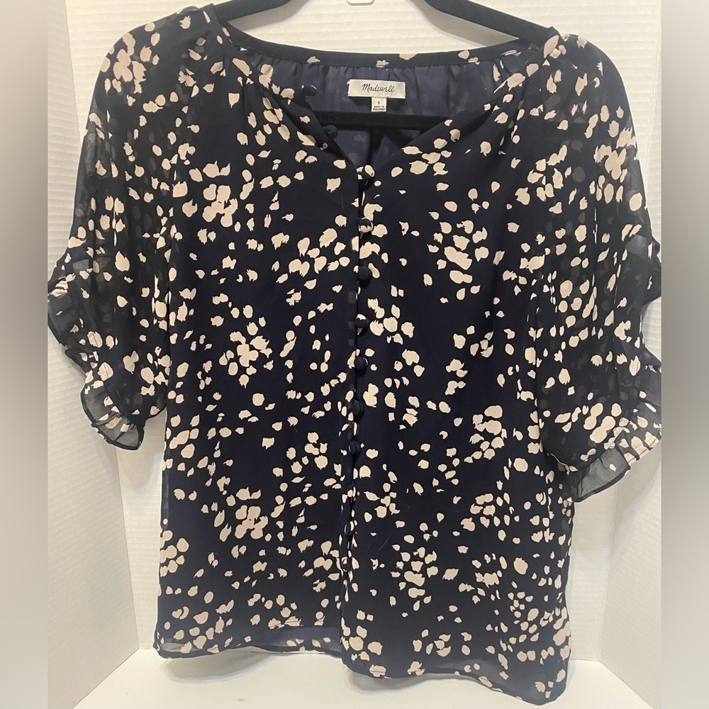 Madewell Abstract Petal Print Ruffle Sleeve Women's Small scoop neck blouse